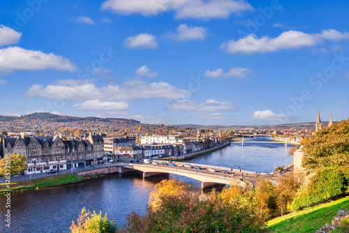 Inverness skyline and the River Ness in Autumn, high level viewpoint. Inverness is regarded as the capital of the Highlands.