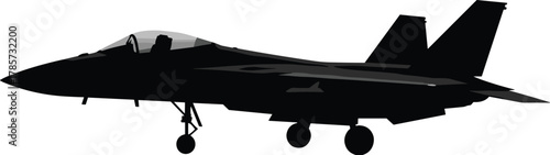 Modern fighter jet silhouette, military aircraft, twin engine, tactical aviation, stealth design, air force power, landing gear, combat ready