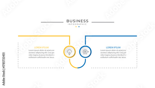 Business infographic design with 2 options. Vector thin line label with hexagons template.