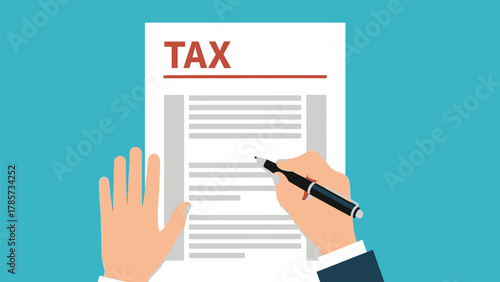 Hands Filling Out Tax Form Document Flat Vector Illustration
