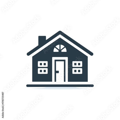 Illustration of a house with a chimney, door, and windows on a white background.