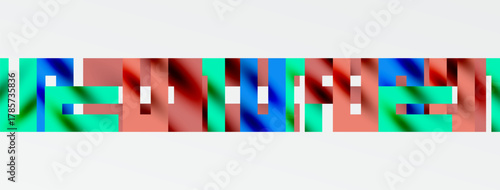 Abstract colorful blocks form horizontal pattern. Gradient shades create visual interest. Simple design, modern aesthetic.