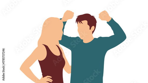 Vector Illustration of a Couple Arguing or Experiencing Conflict, Man Raising Fists in Anger