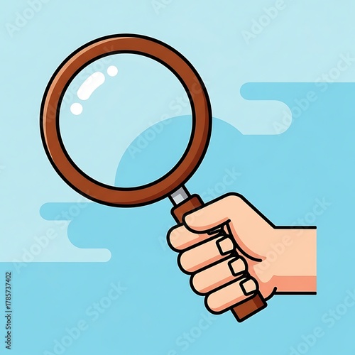 Hand holding magnifying glass searching for information icon