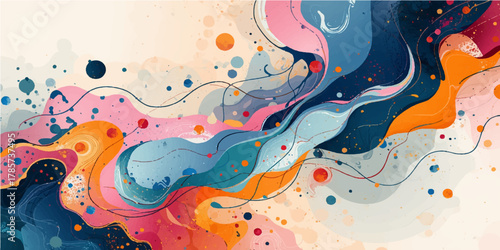 Colorful abstract watercolor background illustration with floral flower swirl decoration design pattern