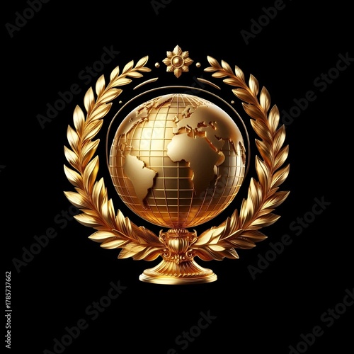 Golden Globe Laurel Emblem on Black Background – Luxury 3D Award Symbol

