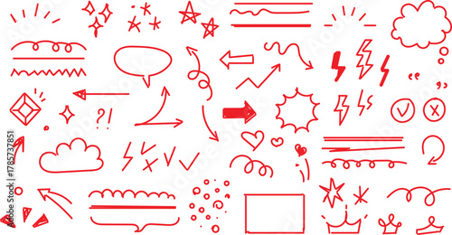hand-drawn red doodle elements. These elements are commonly used for highlighting, emphasizing, and decorating text or other content. 