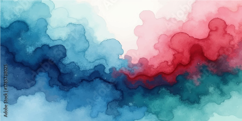 Bright vintage abstract blue cloudscape watercolor painting