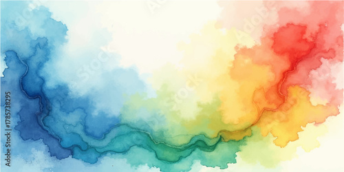 Abstract hand-painted watercolor texture background in soft pastel blue, pink, and yellow like a vibrant, smoky sky