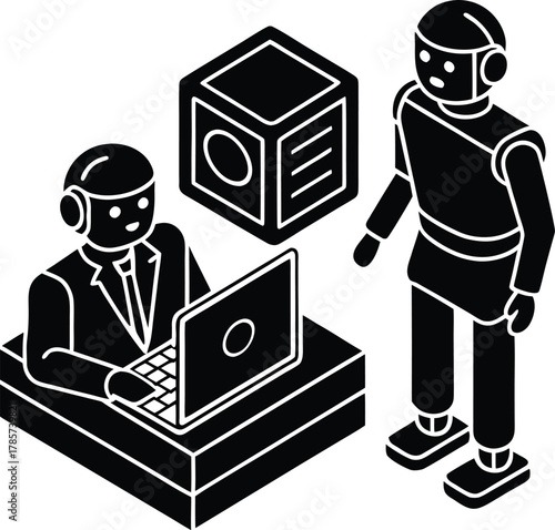 Adobe Illustrator Artwork Big data and AI technology, Business intelligence and AI data science, Automating data processing, Machine learning and business intelligence, AI driven data processing, KPI 