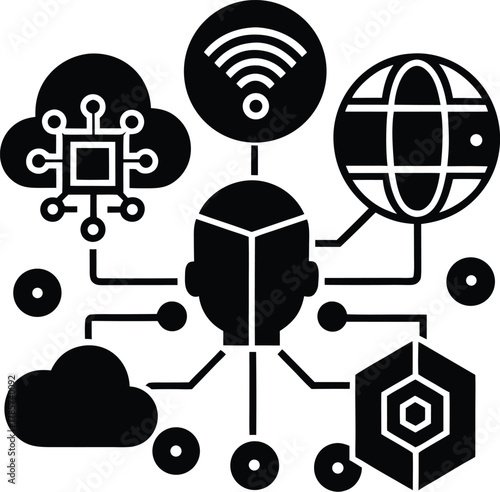 Adobe Illustrator Artwork Big data and AI technology, Business intelligence and AI data science, Automating data processing, Machine learning and business intelligence, AI driven data processing, KPI 