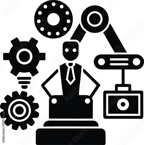 Adobe Illustrator Artwork Big data and AI technology, Business intelligence and AI data science, Automating data processing, Machine learning and business intelligence, AI driven data processing, KPI 