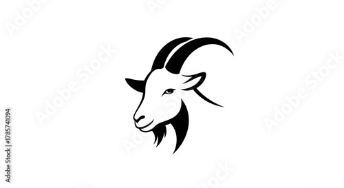 Silhouette of a goat head showing curved horns and a pointed beard