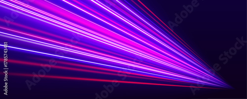Pink-purple neon trails spiral over a transparent PNG, evoking futuristic motion and digital networks. Polygonal shapes enhance the composition. Perfect for tech graphics.