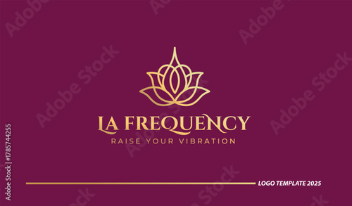 Luxury Golden Lotus Logo for yoga and aesthetics on Elegant Purple Background