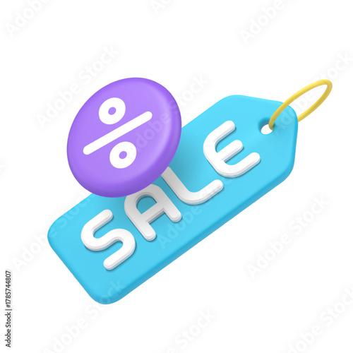 Sale tag with percentage symbol for discount promotion marketing retail shopping offer price reduction bargain deal and special offer 3d icon realistic vector illustration