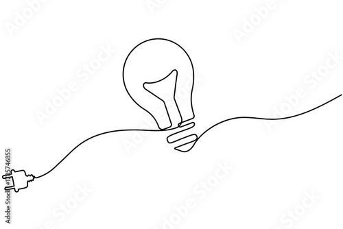 Minimalist light bulb icon single line art  concept  illustration on white background