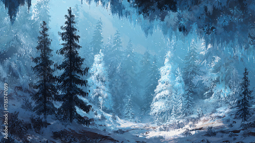 Fototapeta Naklejka Na Ścianę i Meble -  Christmas icy forest 