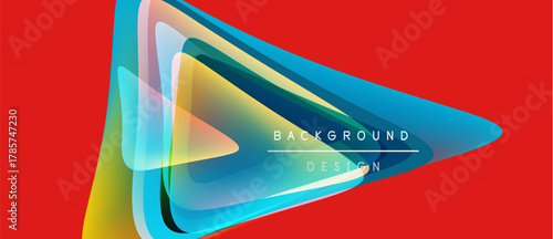 Abstract vibrant layers create dynamic composition. Red background emphasizes flowing shapes, modern design elements. Text reads background design.