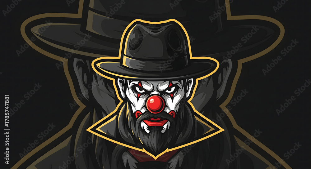 Fototapeta premium A Mischievous Clown Bandit in a Hat Mascot Character Design