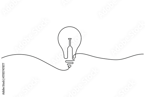 Minimalist light bulb icon single line art  concept  illustration on white background