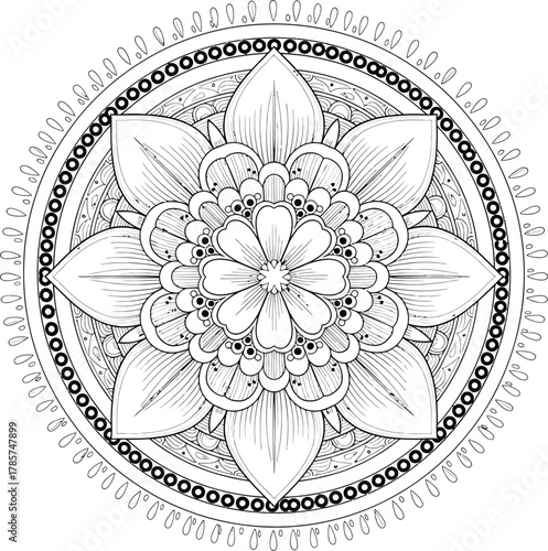 Floral mandala design intricate pattern coloring page art therapy zen eps silhouette