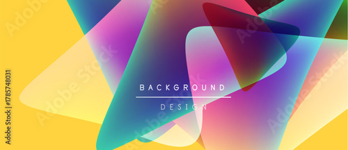 Abstract colorful shapes overlap, creating dynamic background. Yellow dominates bottom, gradients blend smoothly. Text reads background design.