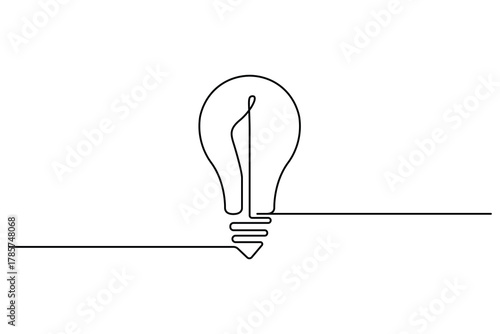 Minimalist light bulb icon single line art  concept  illustration on white background