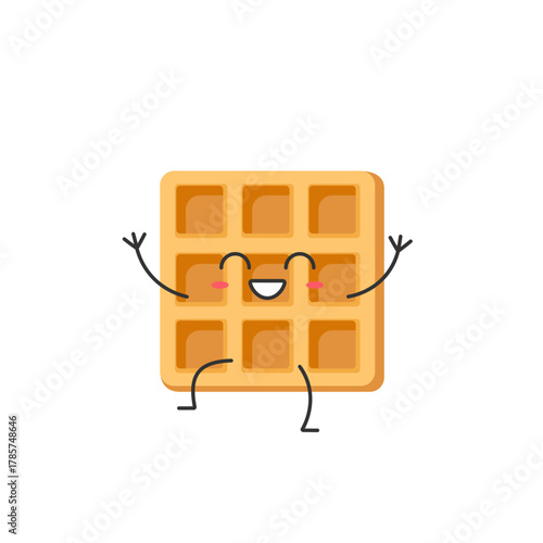 Cute cartoon character viennese waffle, a symbol of a delicious sweet breakfast, greeting smile face kawaii joy happy emotions icon vector illustration.