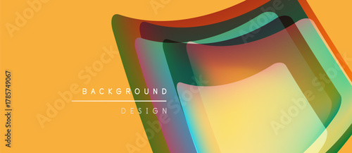 Abstract vibrant layers create dynamic visual effect. Orange backdrop complements colorful translucent shapes, modern design element.