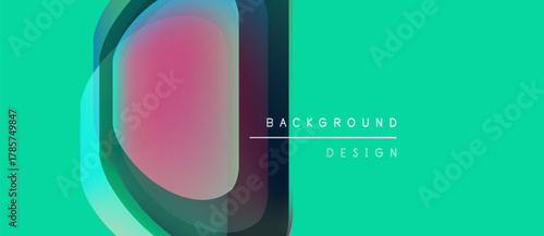 Abstract design features layered shapes, vibrant turquoise background. Text reads background design. Modern, minimalist aesthetic.