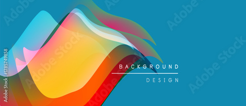 Abstract colorful waves overlap, creating dynamic background. Text reads background design. Bright hues dominate composition.