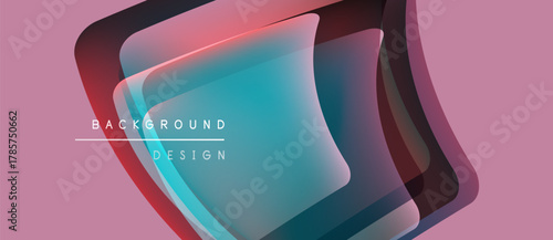 Abstract layers create dynamic visual effect. Pink backdrop complements blue, red gradients. Text reads background design. Modern, minimalist aesthetic.