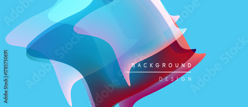Abstract fluid shapes overlap, creating vibrant color gradients. Blue dominates background, with red, purple highlights. Modern design element.