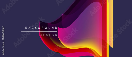 Abstract colorful layers create dynamic background. Gradient shapes overlap, forming modern design element. Vivid hues dominate composition.