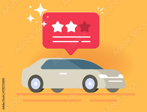 Car review rating stars service icon vector, auto vehicle rank grade graphic modern design, transport satisfaction assessment evaluation illustration, automobile rental drive score mark estimate image