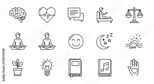 Achieve wellness with these stress relieving icons for a balanced and healthy lifestyle today