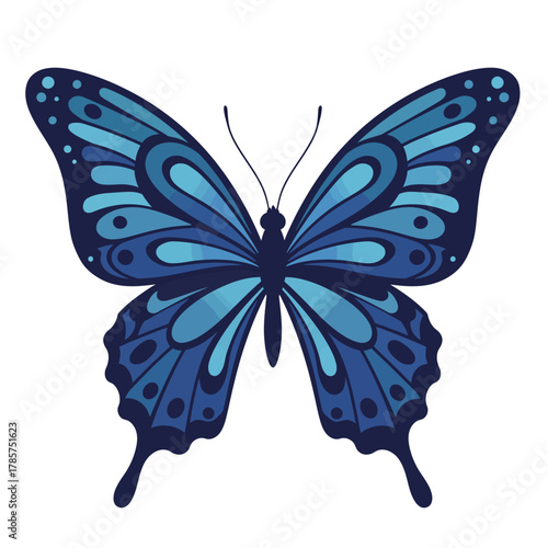 Stylized Blue Butterfly Vector Isolated on White