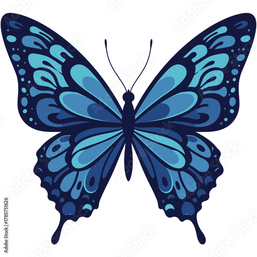 Decorative Blue Butterfly Vector Illustration Isolated on White