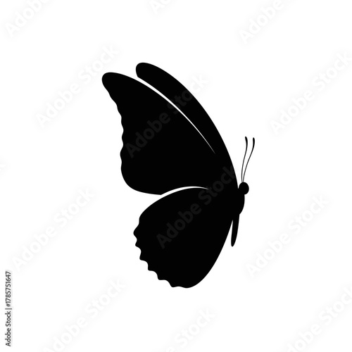 Black Butterfly Silhouette Icon - Minimalist Side View