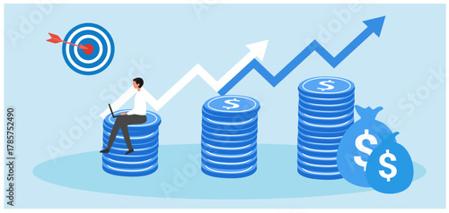 Investment money, finance saving, bank investment, money grow up vector illustration