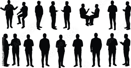 Silhouette people talking and interacting, teamwork communication, business discussion, social interaction, collaboration concept, conversation teamwork, human connection, communication illustration