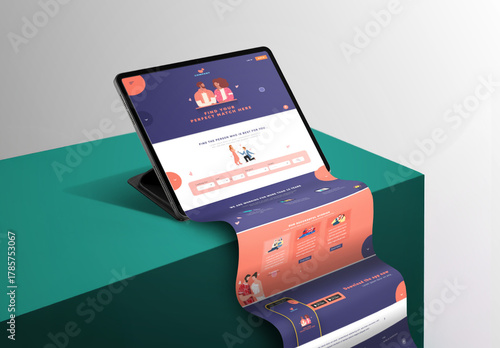  Long Scroll Website on Laptop, Editable Mockup Template.