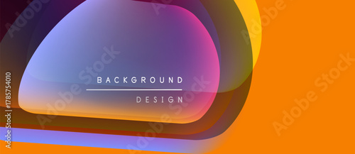 Abstract shapes overlap, creating vibrant color gradients. Text reads background design centered within purple form. Orange dominates right side.
