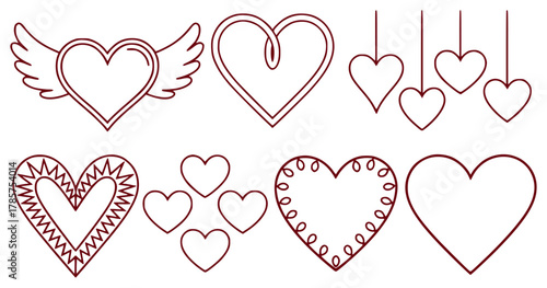 Collection of Decorative Heart Outlines for Valentine's Day and Love Themes