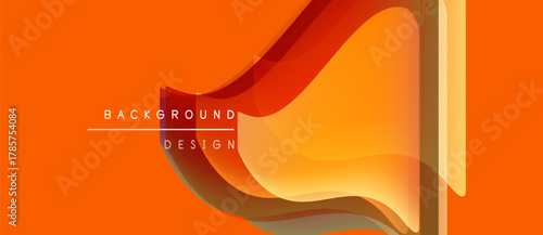 Abstract orange layers create dynamic visual depth. Text reads background design. Warm tones dominate composition, suggesting energy, movement.