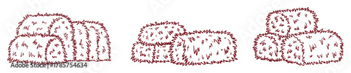Three Piles of Hay Bales in a Simple Line Drawing