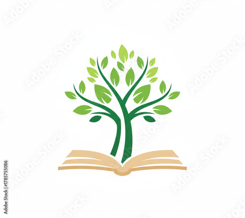 An open book giving life to a tree, a symbol for education, environmental learning, and personal growth