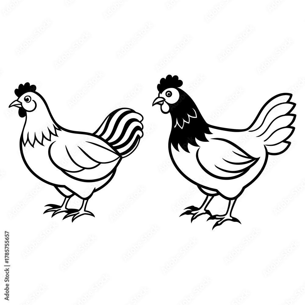 Fototapeta premium Hen and Rooster Illustration
