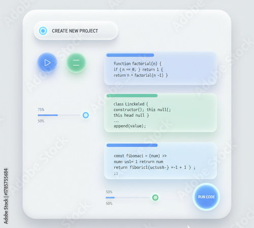 Create New Project A Modern Interface with Code Snippets and Progress Bars for Software Development